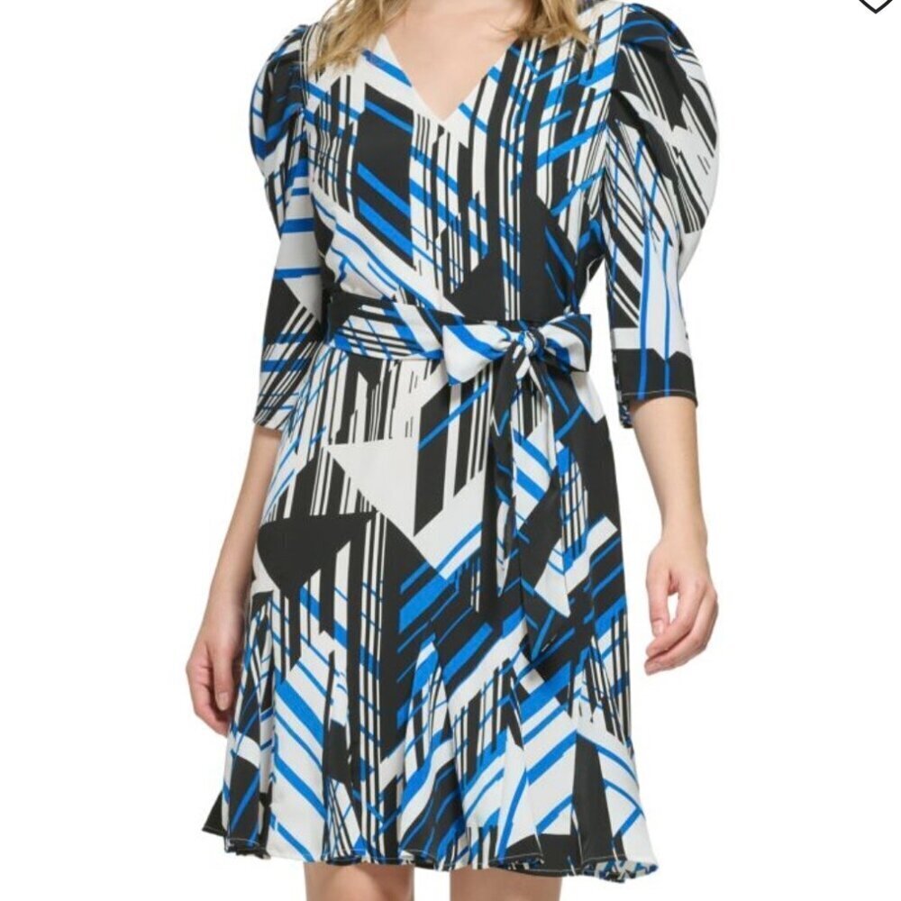 Karl Lagerfeld Geo Print Fit & Flare Mini Cocktail Dress Fluttery hem Women's 12